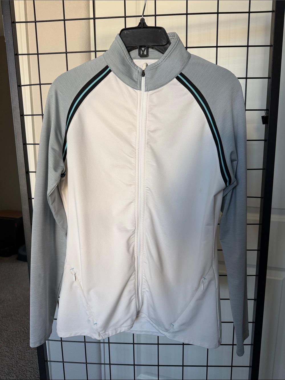 FootJoy White and Light Gray Full-Zip golf ⛳️ Jacket with Teal & Black Stripes